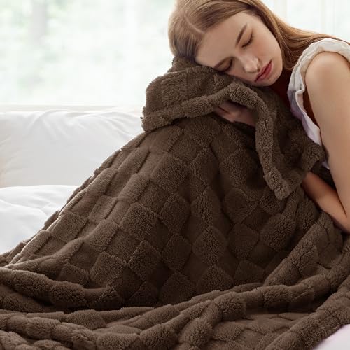 Bedsure GentleSoft Fall Throw Blanket for Couch Dark Brown - Checkered Fleece Blankets Gifts for Women Men Girls, Cute Soft Cozy Throw for Bedroom Home Decor Gifts, 50x60 Inches - Image 1