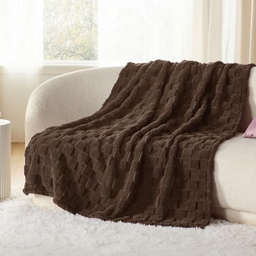Bedsure GentleSoft Fall Throw Blanket for Couch Dark Brown - Checkered Fleece Blankets Gifts for Women Men Girls, Cute Soft Cozy Throw for Bedroom Home Decor Gifts, 50x60 Inches - Image 5