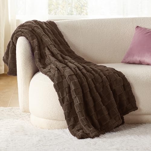 Bedsure GentleSoft Fall Throw Blanket for Couch Dark Brown - Checkered Fleece Blankets Gifts for Women Men Girls, Cute Soft Cozy Throw for Bedroom Home Decor Gifts, 50x60 Inches - Image 2