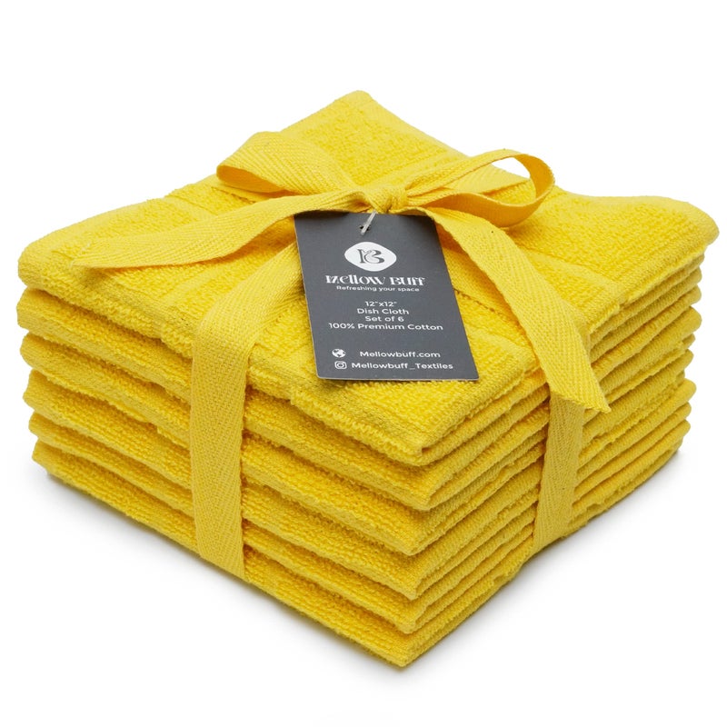 Mellow Buff 100% Cotton Terry Dish Cloth & Dish Towel, 6 Pack, Super Soft and Absorbent Kitchen Towels, Perfect for Kitchen Cleaning and Dish Washing (Yellow 6 Pack) - Image 1