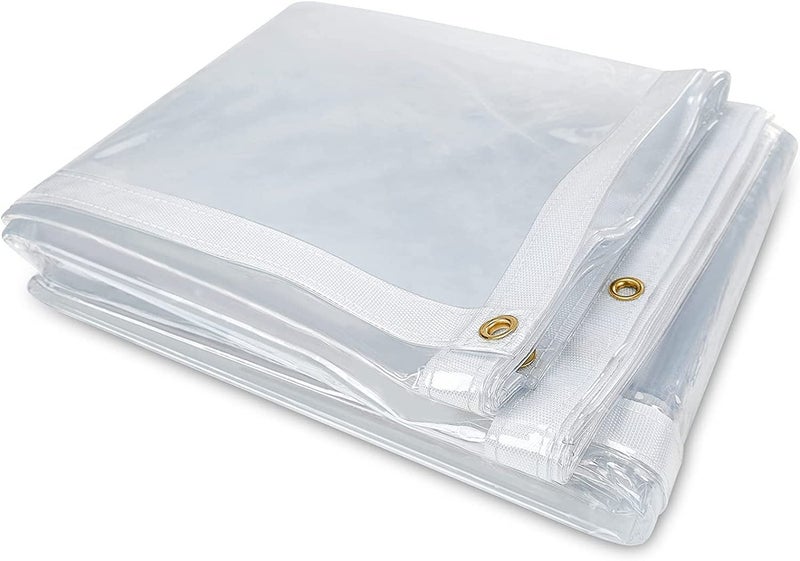 8 x 12FT Outdoor Clear Tarp Curtain Waterproof WindProof 24 Mil Transparent Vinyl Tarp for Patio Pergola Garden Canopy Rainproof AntiTear PVC Thick Cover with Grommets