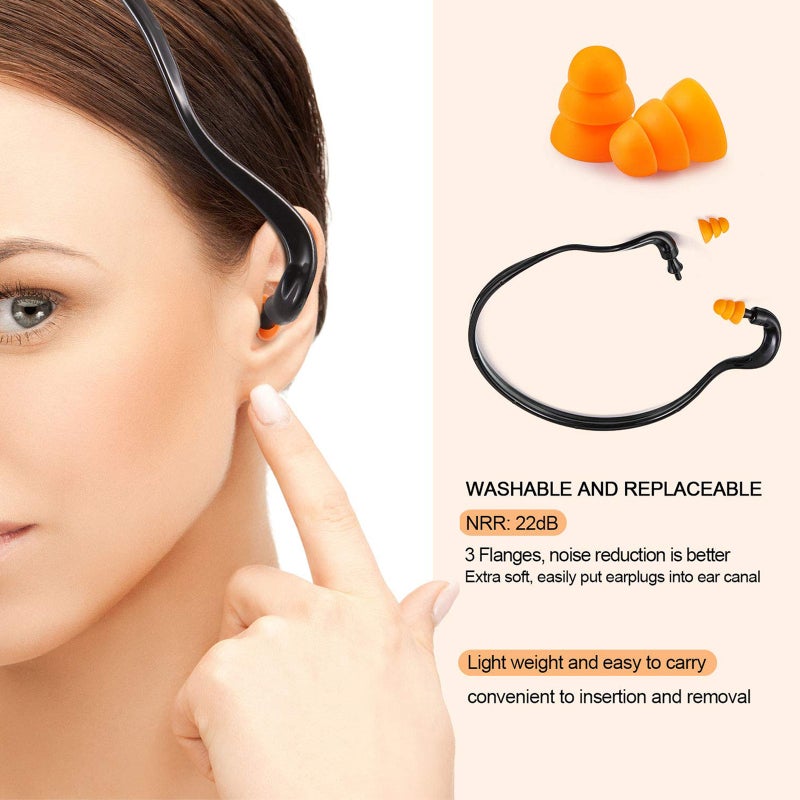 Banded Earplugs 8 Pcs Black Orange - 29dB Noise Reduction Reusable Washable Replacement Pods - Individually Wrapped Comfortable Headband For Sleeping Studying Shooting Construction Swimming Travel - Image 2