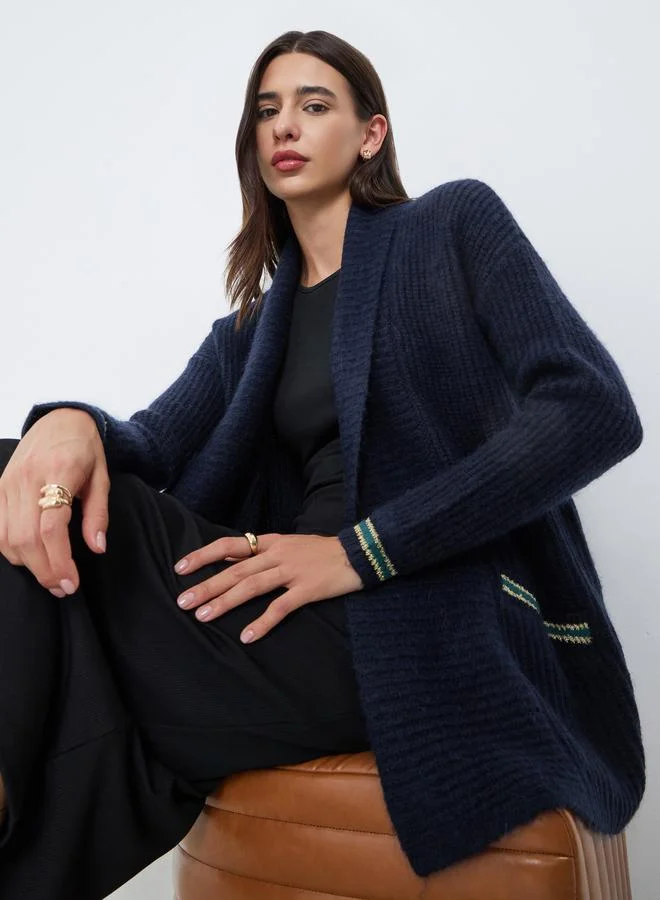 Take Two Take Two Dark Blue Longline Knit Cardigan