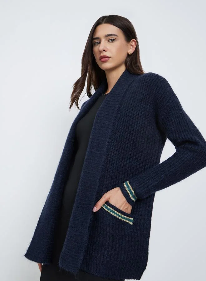 Take Two Take Two Dark Blue Longline Knit Cardigan