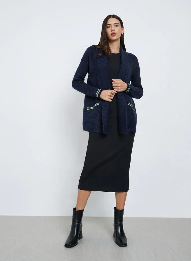 Take Two Take Two Dark Blue Longline Knit Cardigan