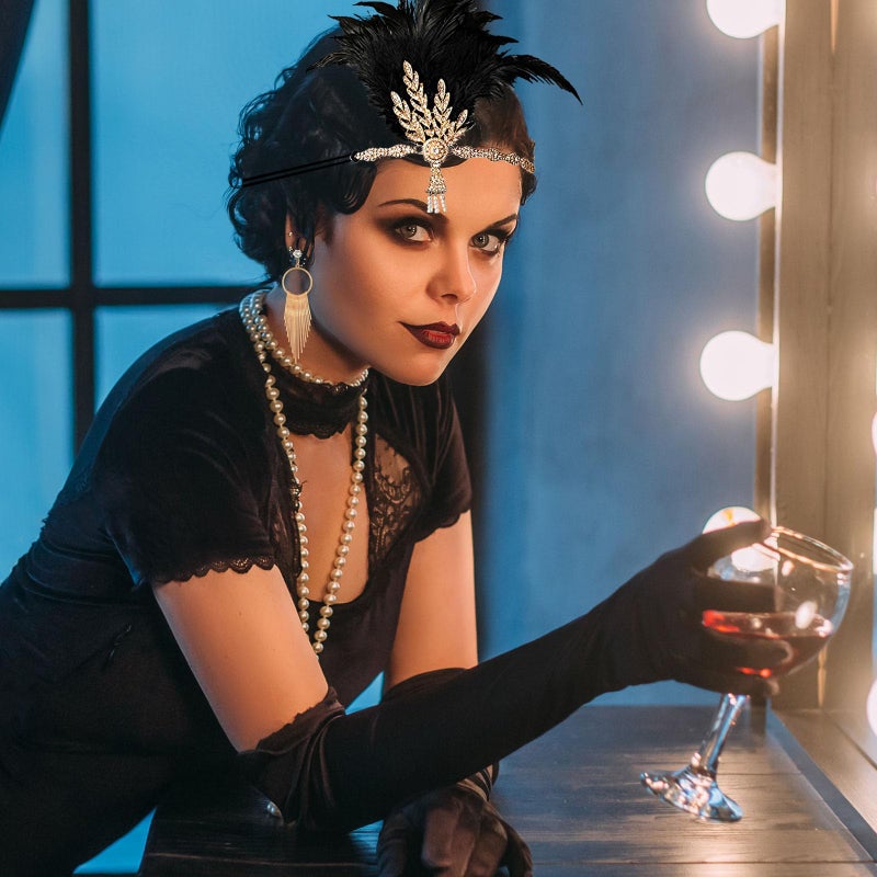 PLULON 8 Pieces 1920s Flapper Great Gatsby Accessories Set Fashion Roaring 20's Theme Set Black - Image 4