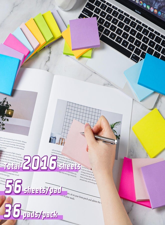 vipstar (36 Pack) Sticky Notes 3x3 in Post, 9 Bright Colors Self-Stick Note Pads it, Strong Adhesive, Easy to Post for Home, Office, Notebook - Image 3