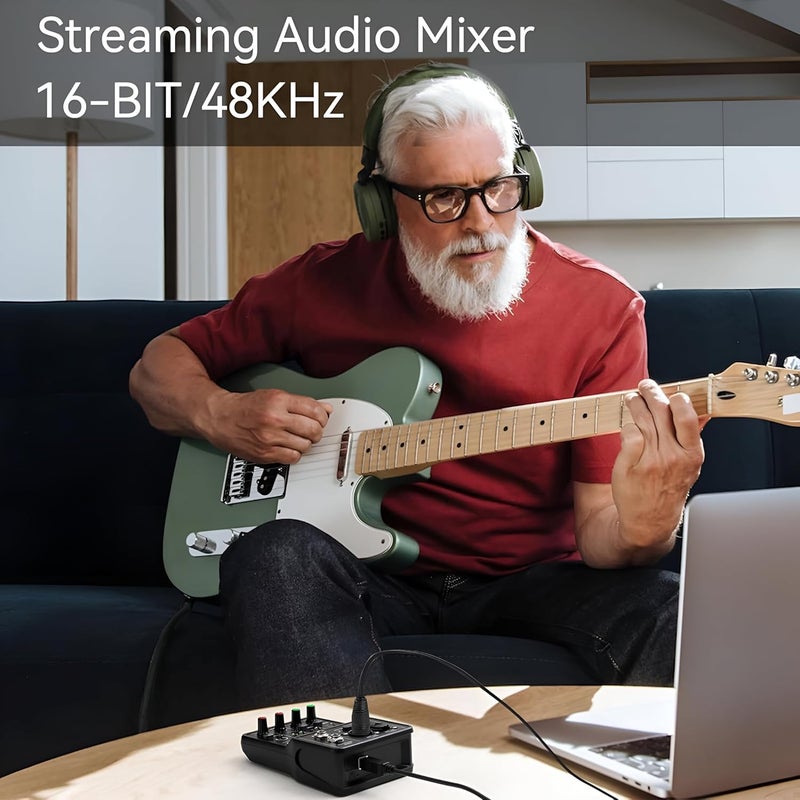 Powerpak Q12 2 Channels Audio Mixer | Sound Card USB Audio Interface, 48V Phantom Power, 3.5mm Headphone Input Mixer for Karaoke Computer Recording Singing Live Streaming - Image 2