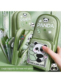 Brand Conquer Brand Conquer Canvas Premium Pencil Case Hang able 6 Layer with 3 Compartment Cute Aesthetic Pencil Case for Girls Large Capacity Pencil Pouch for Kids Cute Stationary Gift for Kids (Panda Green)  - Image 5