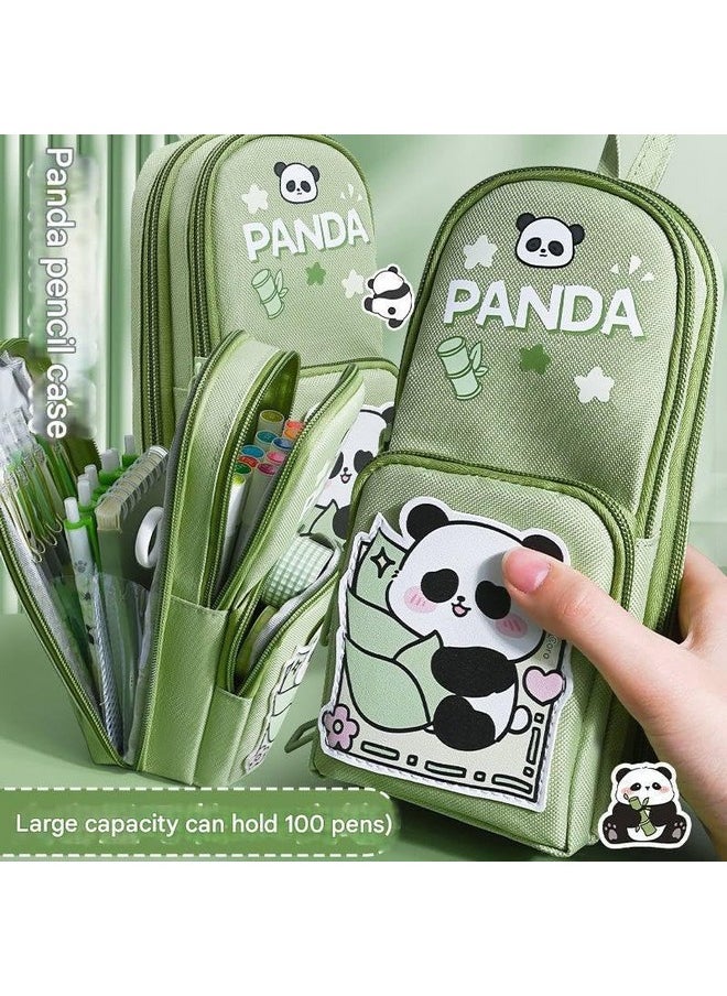 Brand Conquer Brand Conquer Canvas Premium Pencil Case Hang able 6 Layer with 3 Compartment Cute Aesthetic Pencil Case for Girls Large Capacity Pencil Pouch for Kids Cute Stationary Gift for Kids (Panda Green)  - Image 5
