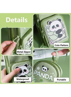 Brand Conquer Brand Conquer Canvas Premium Pencil Case Hang able 6 Layer with 3 Compartment Cute Aesthetic Pencil Case for Girls Large Capacity Pencil Pouch for Kids Cute Stationary Gift for Kids (Panda Green)  - Image 2