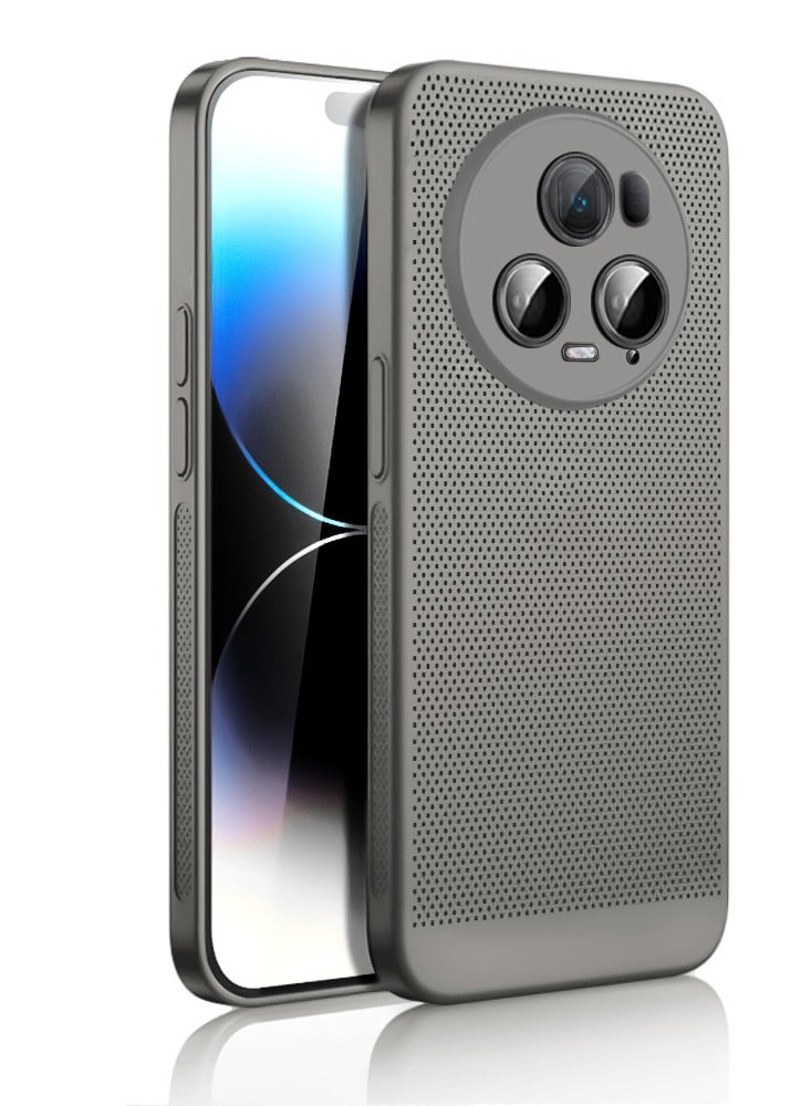 Heat Dissipation Case with Built in Camera Lens Protector Slim Fit Breathable Cooling Anti Fingerprint Hard PC Back Shockproof Cover For Honor Magic 5 Pro (Grey)