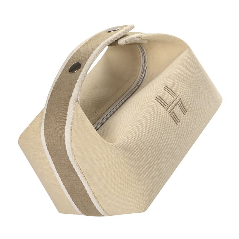Portable Makeup Bag Waterproof Soft Canvas Large Capacity Cosmetic Bag with Handle for Outdoor Travel White - Image 2