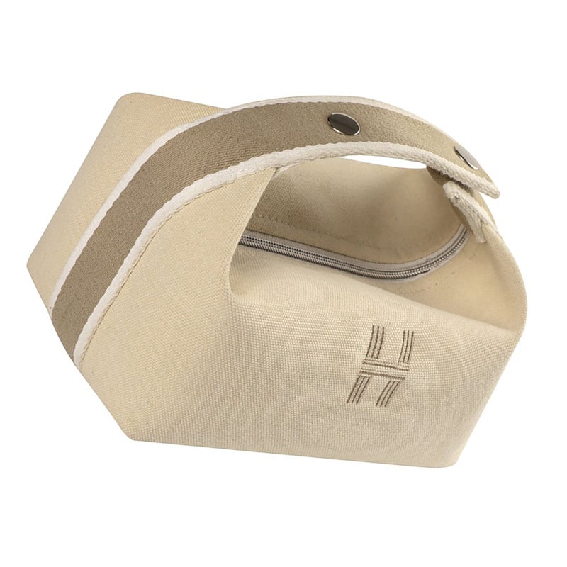 Portable Makeup Bag Waterproof Soft Canvas Large Capacity Cosmetic Bag with Handle for Outdoor Travel White - Image 3