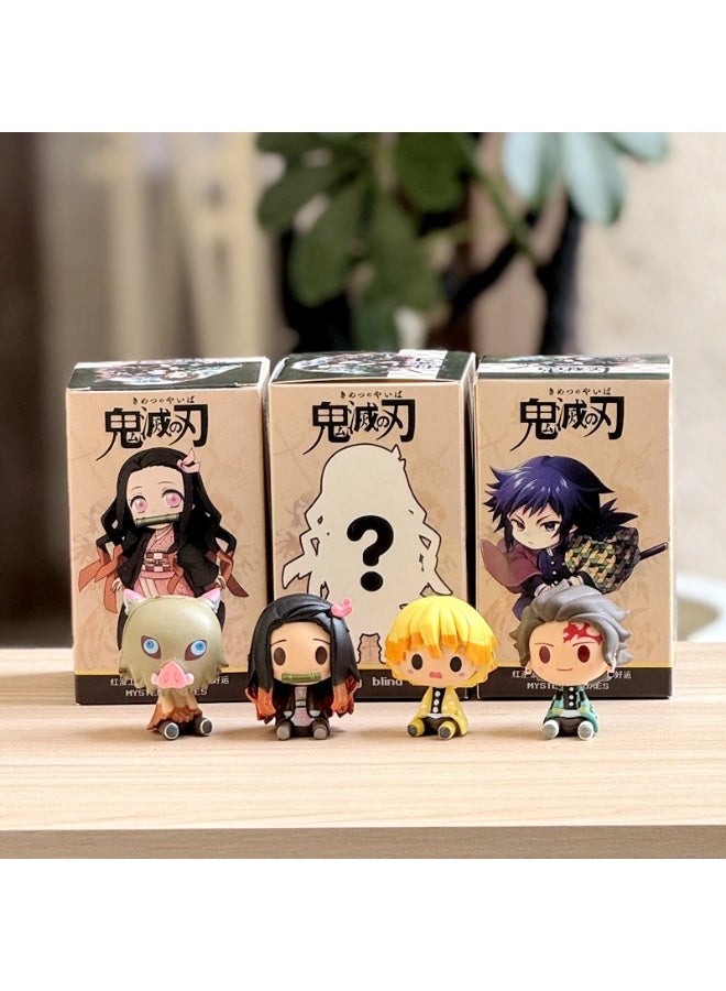 QMAY 4 Piece Adorable Chibi Demon Slayer Kimetsu no Yaiba Blind Box Figures Set Surprise Collectible Characters for Anime Enthusiasts - Image 1