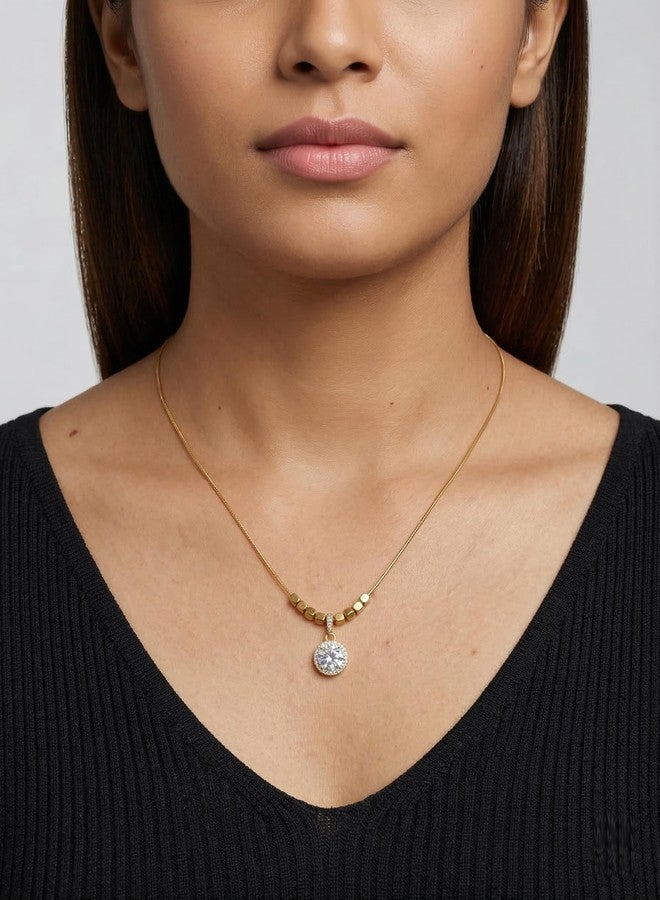 Dbell Anti Tarnish Round Diamond Pendant Necklace for Women & Girls | Stainless Steel Gold Plated Chain | Waterproof and Fancy looks Jewellery - Image 2