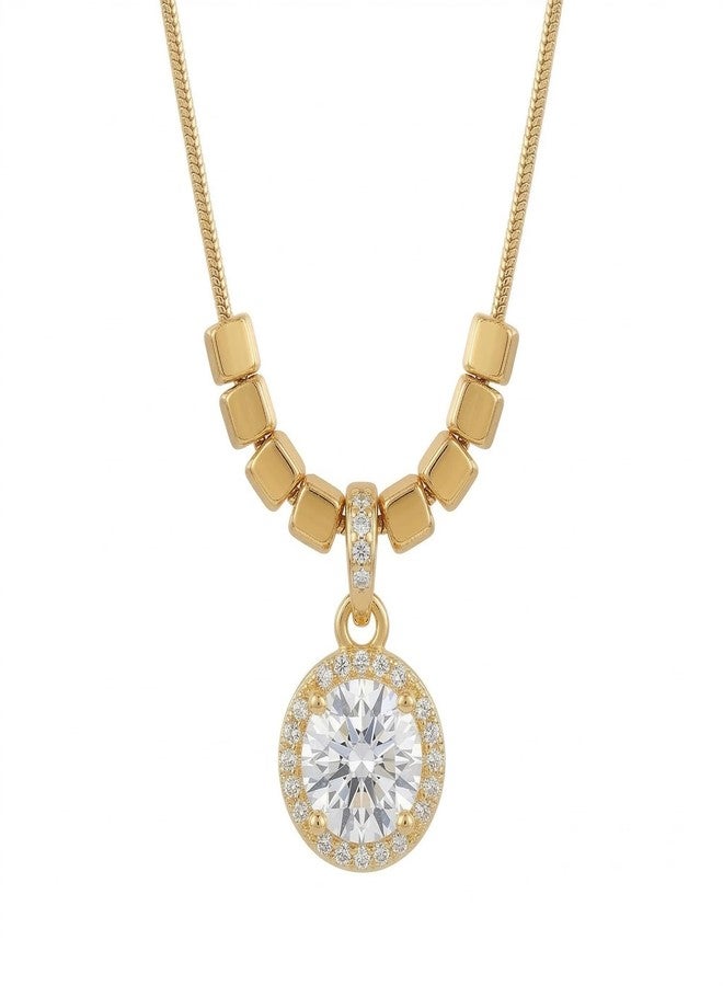Dbell Anti Tarnish Round Diamond Pendant Necklace for Women & Girls | Stainless Steel Gold Plated Chain | Waterproof and Fancy looks Jewellery - Image 1