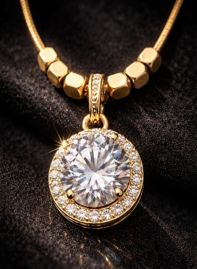 Dbell Anti Tarnish Round Diamond Pendant Necklace for Women & Girls | Stainless Steel Gold Plated Chain | Waterproof and Fancy looks Jewellery - Image 3