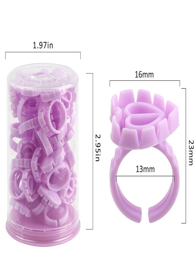 Mekupeu 60pcs Lash Ring for Eyelash Extensions Rings Cup Smart Lash Rings Blooming Eyelash Glue Holder Volume Fanning Cup for Lash Extension Supplies Container Packed (purple, 60pcs) - Image 2