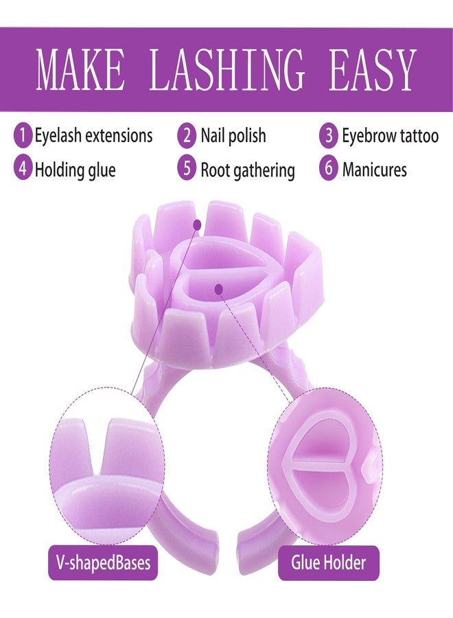 Mekupeu 60pcs Lash Ring for Eyelash Extensions Rings Cup Smart Lash Rings Blooming Eyelash Glue Holder Volume Fanning Cup for Lash Extension Supplies Container Packed (purple, 60pcs) - Image 4