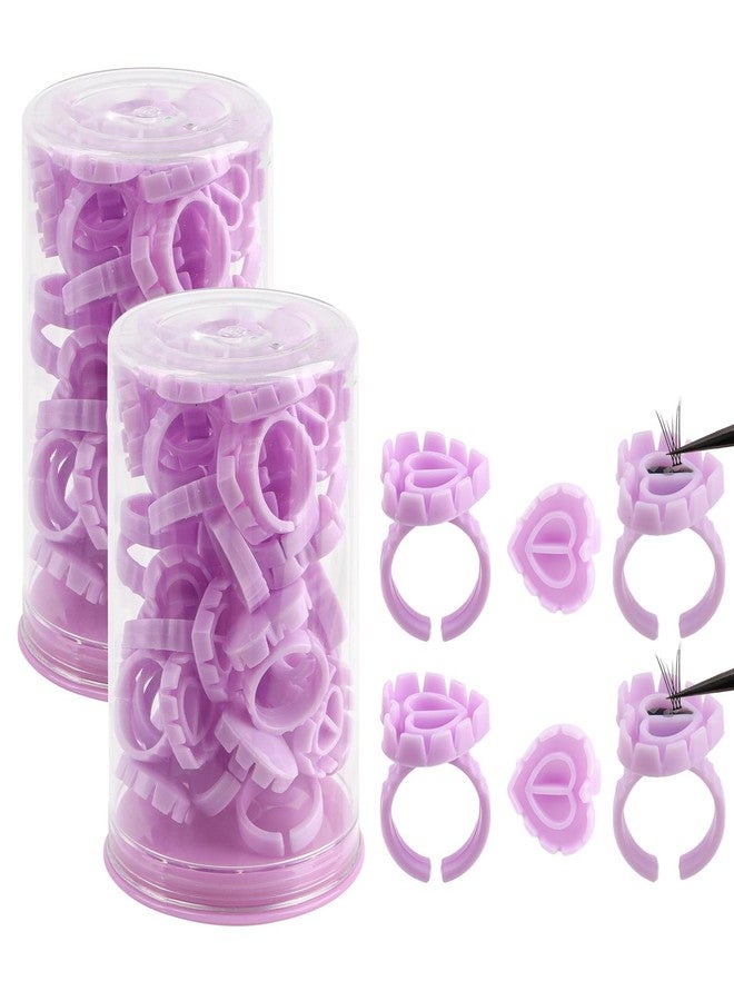 Mekupeu 60pcs Lash Ring for Eyelash Extensions Rings Cup Smart Lash Rings Blooming Eyelash Glue Holder Volume Fanning Cup for Lash Extension Supplies Container Packed (purple, 60pcs) - Image 1