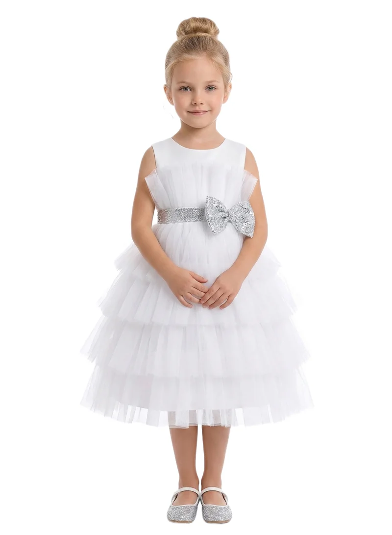Bidani White Tiered Tulle Baby Girl Ball Gown