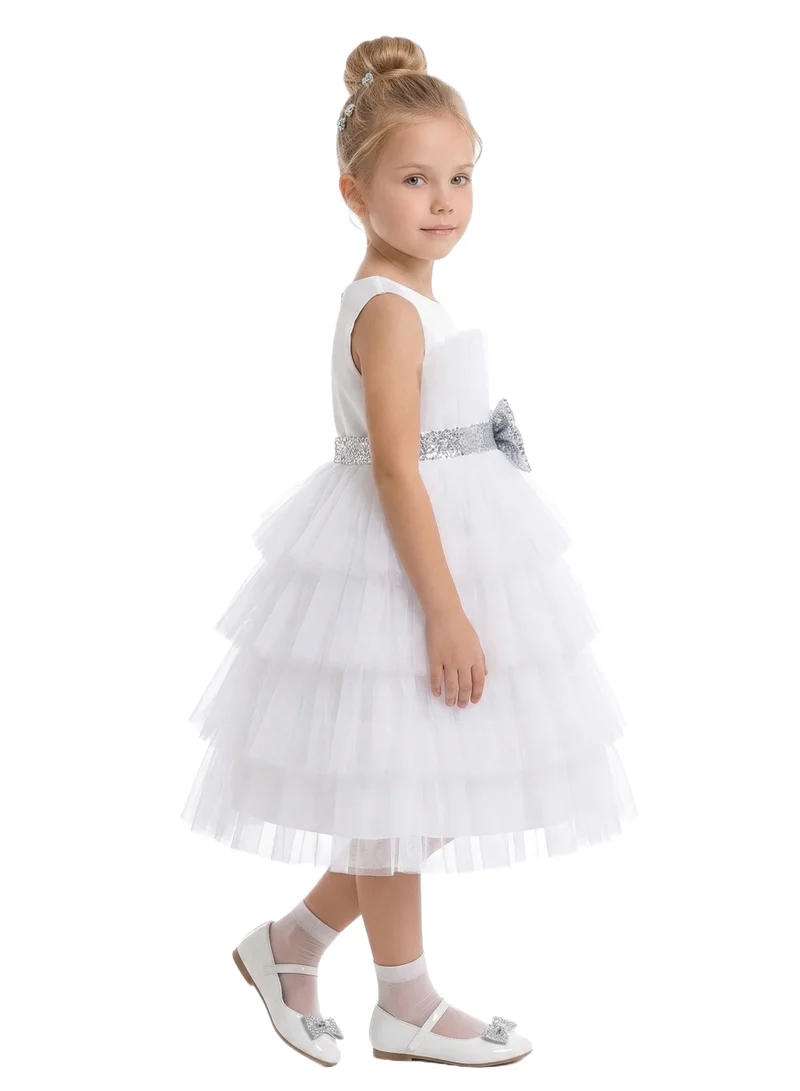 Bidani White Tiered Tulle Baby Girl Ball Gown