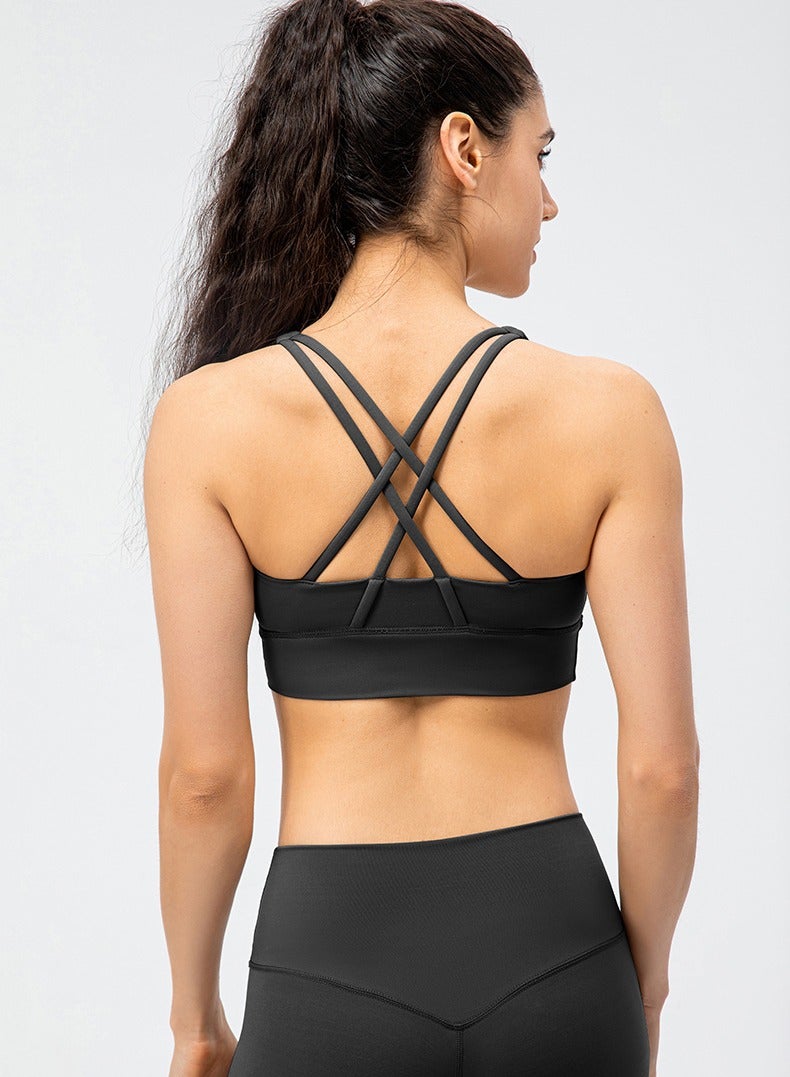Loquat Double-sided grinding hair shock-proof sports bra high-waist tight pants fitness two-piece set  - Image 2
