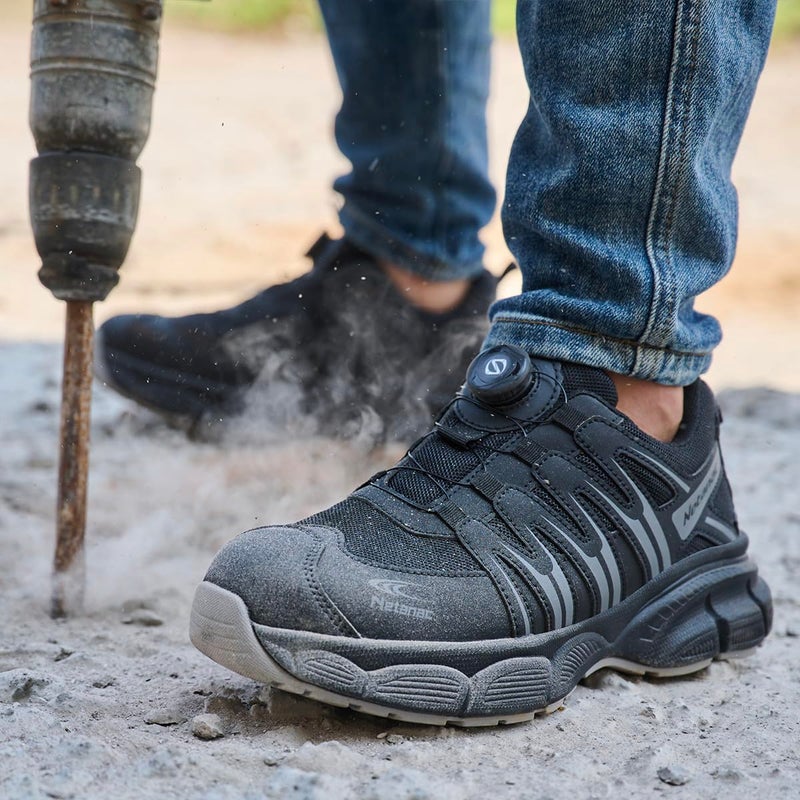 Netanac Steel Toe Shoes for Men Women, Breathable Safety Work Footwear with Durable Soft Sole, Comfort Puncture-Resistant Sneakers for Industrial,102GY,M9 - Image 2