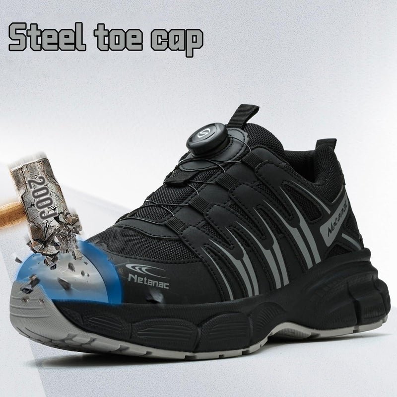 Netanac Steel Toe Shoes for Men Women, Breathable Safety Work Footwear with Durable Soft Sole, Comfort Puncture-Resistant Sneakers for Industrial,102GY,M9 - Image 4