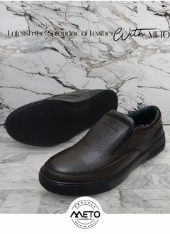 Meto Dark Brown Oxford casual shoe made of genuine natural leather with a light medical sole and medical insole  - Image 1