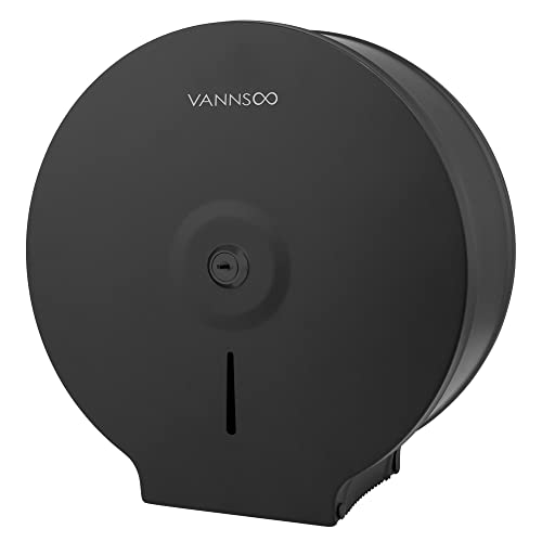 VANNSOO Commercial Jumbo Toilet Paper Dispenser Wall Mount Stainless Steel 9 Inch Roll Toilet Paper Holder Bath Tissue Dispenser with Lock Key Black