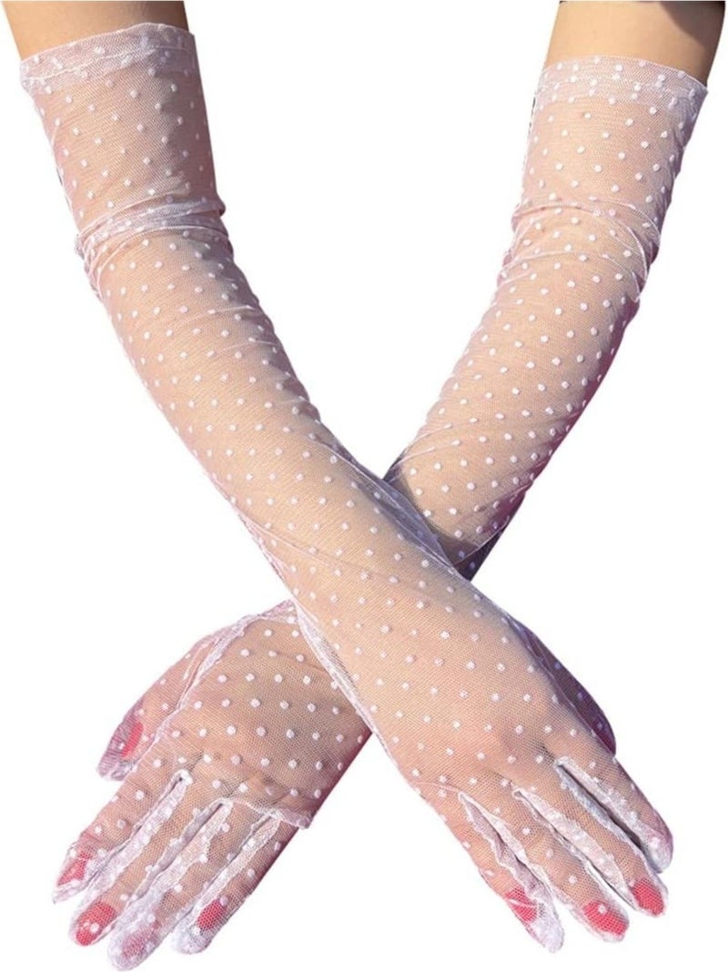 Toyfest Long White Polka Dot White Color Adult Tulle Gloves Bridal Tulle Gloves 55 cm  - Image 2