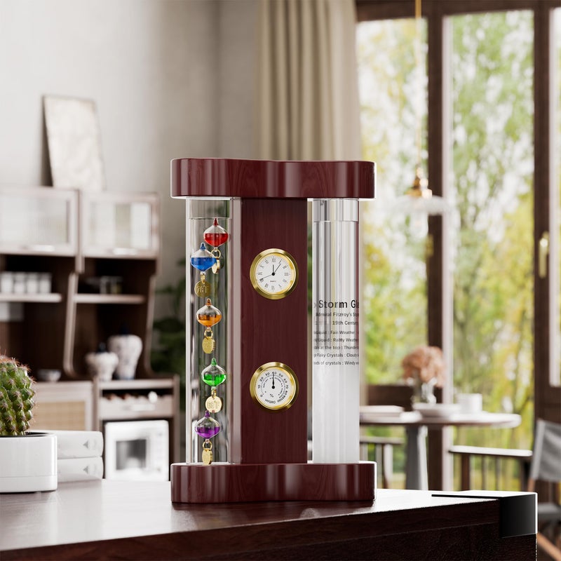 JINGYUE Analog Weather Station with Glass Galileo Thermometer Fitzroy Storm Glass Precision Quartz Clock and Analog Hygrometer Gift for Family or Friends Present Home, Office Indoor DÃ©cor (7" x 4.3") - Image 2