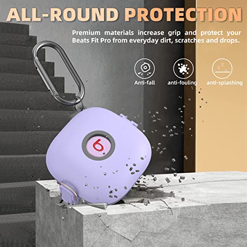 WOFRO [Upgrade Secure Lock] Case for Beats Fit Pro 2021, WOFRO Shock-Absorbing Protective Cover TPU Hard Shell with Anti-Lost Lanyard/Keychain[One-Click Pop] (Purple) - Image 4