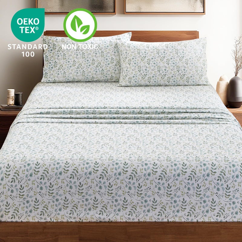 HYPREST 100% Cotton Sheets King Green Floral Patterned - King Sheets Deep Pocket Crispy Percale Bed Sheets Soft Breathable Farmhouse - Image 2