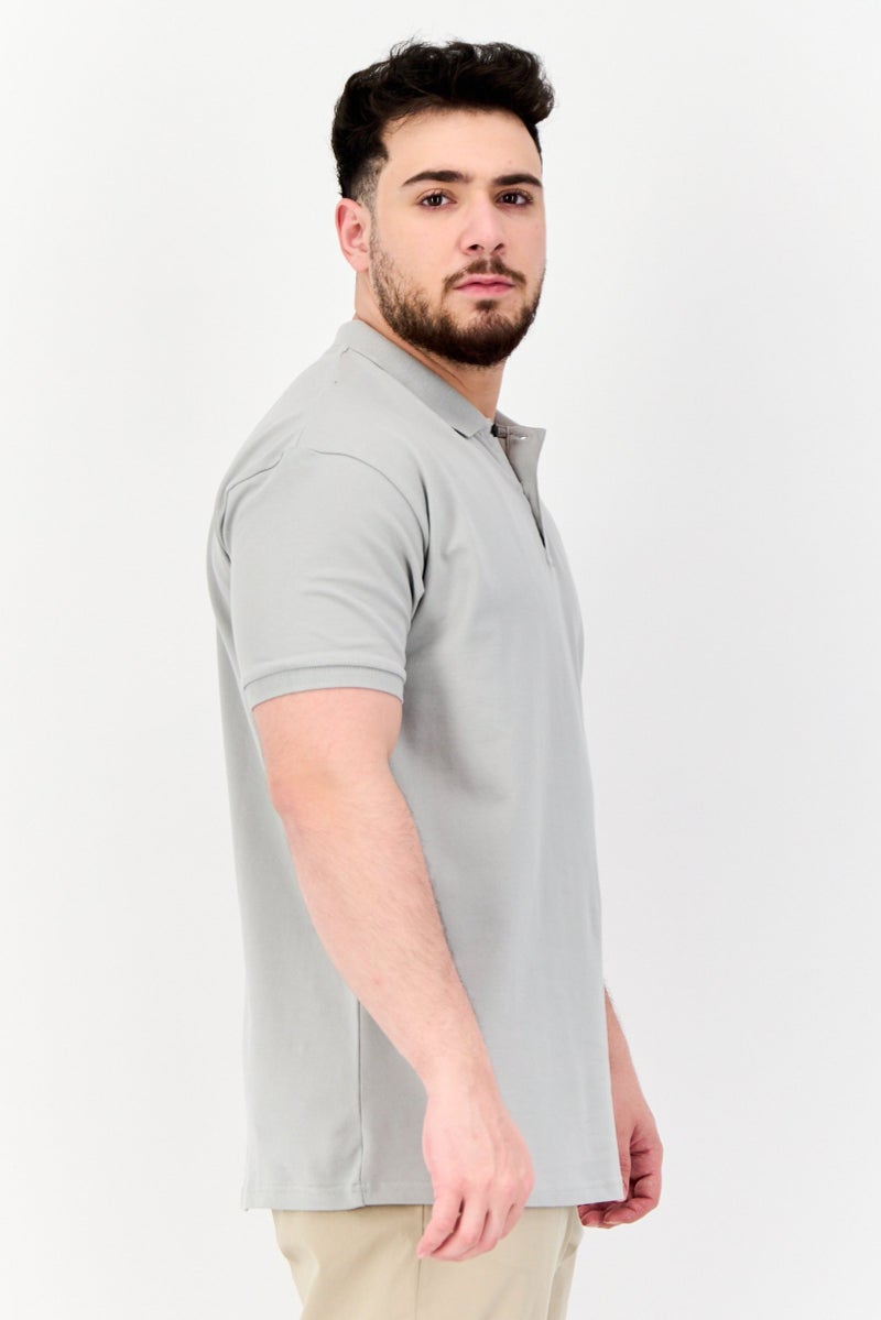 Maserati Men Regular Fit Embroidered Logo Short Sleeves Polo Shirt, Light Grey - Image 2