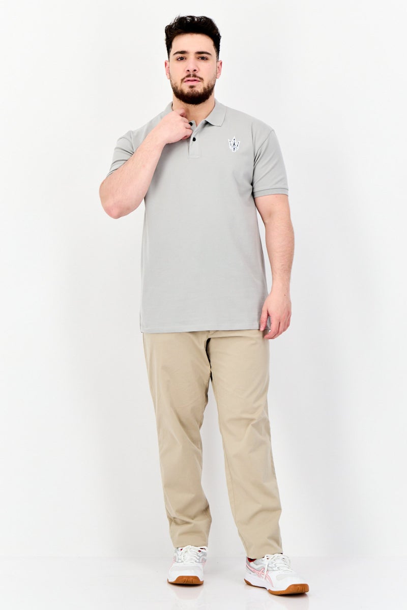 Maserati Men Regular Fit Embroidered Logo Short Sleeves Polo Shirt, Light Grey - Image 4