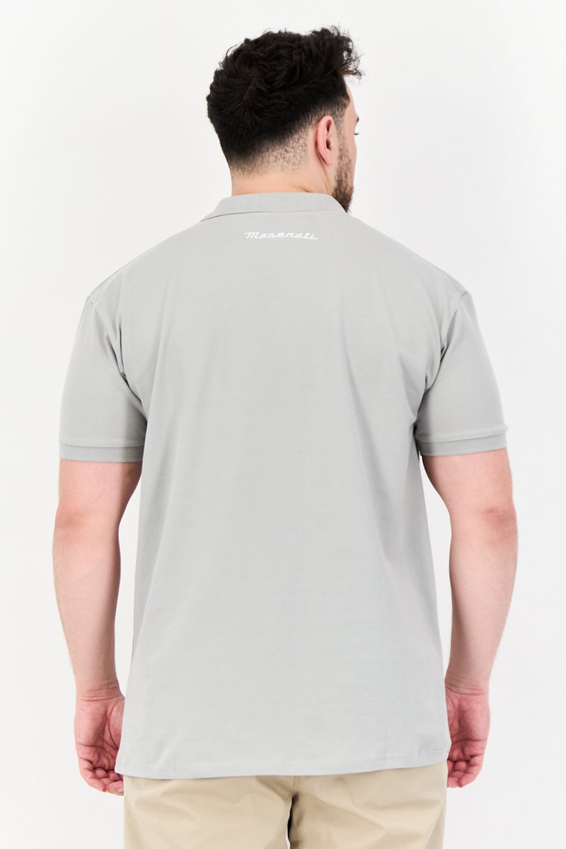 Maserati Men Regular Fit Embroidered Logo Short Sleeves Polo Shirt, Light Grey - Image 3