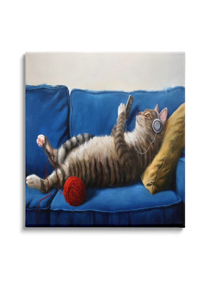 Stupell Industries Cat Couch Relaxing Red Yarn Ball Pet Portrait, Design by Lucia Hefferenan - Image 1