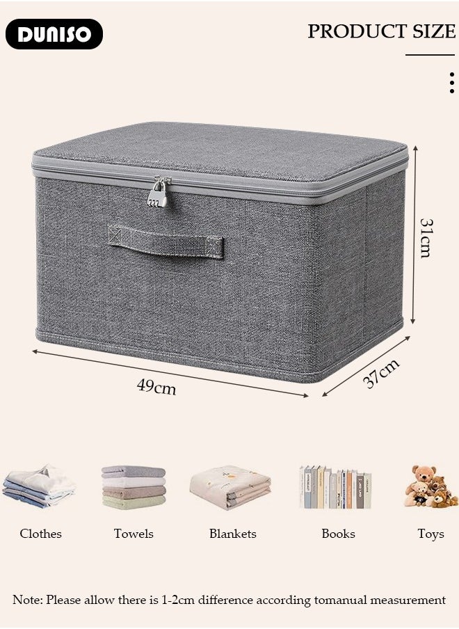 DUNISO 2PCS Large Storage Bags, Clothes Storage Bins with Zip Lid Foldable Closet Organizers Storage Containers with Durable Handles Thick Fabric Storage Box for Blanket Comforter Clothing Bedding  - Image 4