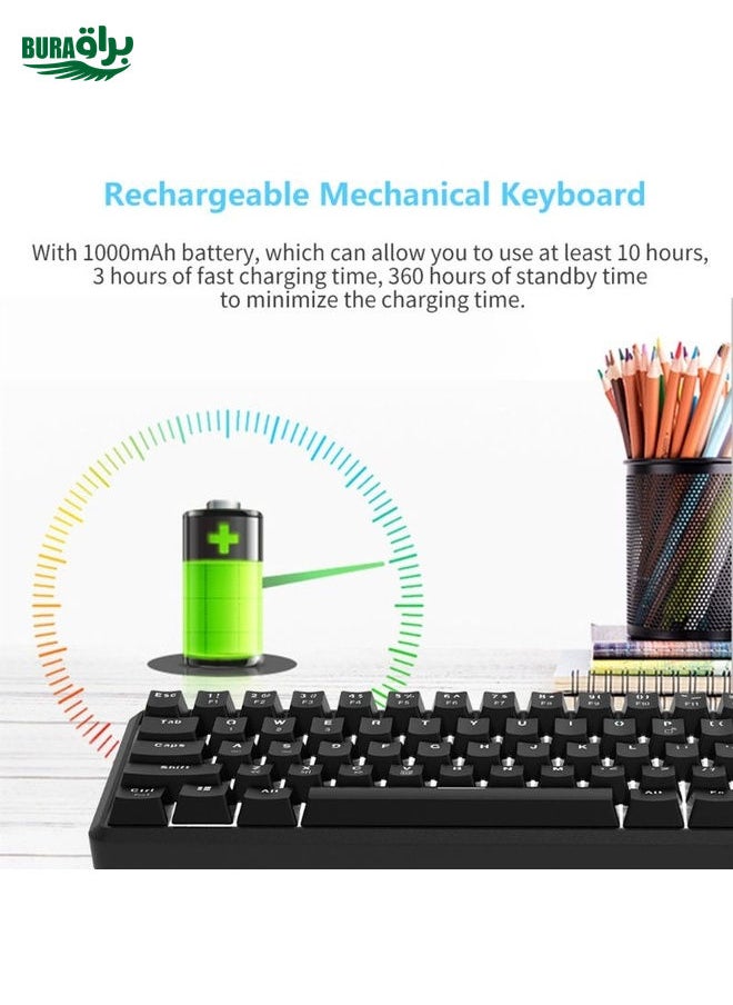 BURAQ Ajazz K680T Mini USB Wired Dual-mode Charging 68-keys Laptop Bluetooth Mechanical Keyboard, Cable Length: 1.6m, Style:Green Shaft(Black)  - Image 3