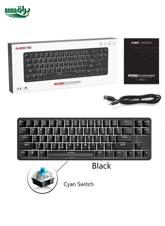 BURAQ Ajazz K680T Mini USB Wired Dual-mode Charging 68-keys Laptop Bluetooth Mechanical Keyboard, Cable Length: 1.6m, Style:Green Shaft(Black)  - Image 5
