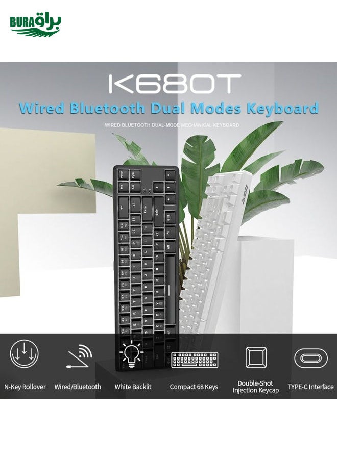 BURAQ Ajazz K680T Mini USB Wired Dual-mode Charging 68-keys Laptop Bluetooth Mechanical Keyboard, Cable Length: 1.6m, Style:Green Shaft(Black)  - Image 2