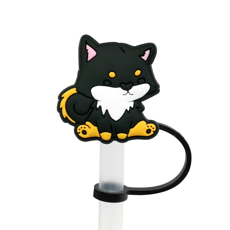 Cartoon Puppy Straw Cover Straw Cap Silicone Dust Plug Cute Anime Party Decoration Product Dustproof And Leak-Proof - Image 1