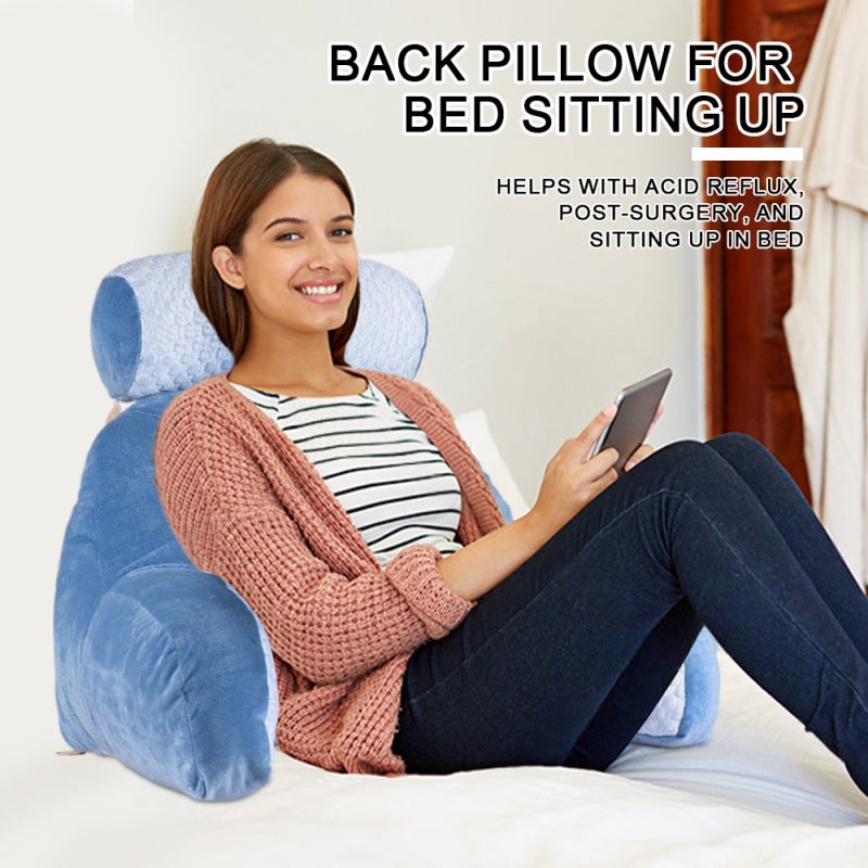 Reading Pillow For Bed Sitting Up With Armrests Breathable Ice Silk Fabric - Support Your Back - Detachable Cover Back Pillow for Adults - Image 4