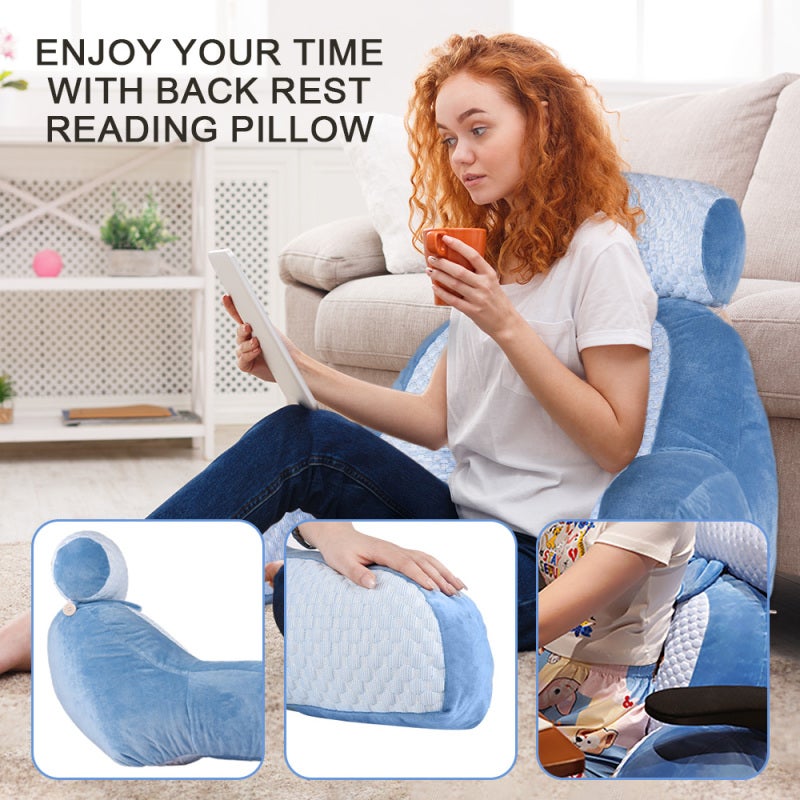 Reading Pillow For Bed Sitting Up With Armrests Breathable Ice Silk Fabric - Support Your Back - Detachable Cover Back Pillow for Adults - Image 2