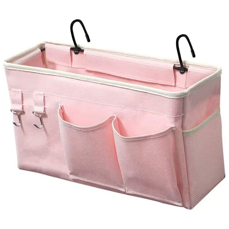 Loghot Bedside Caddy/Bedside Storage Bag Hanging Organizer For Bunk And Hospital Beds Dorm Rooms Bed Rails Can Be Placed Glasses Books Mobile Phones Keys (Light Pink) - Image 1