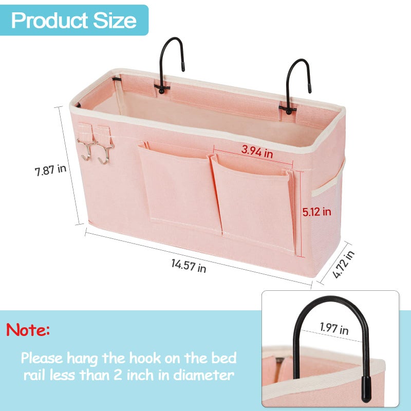 Loghot Bedside Caddy/Bedside Storage Bag Hanging Organizer For Bunk And Hospital Beds Dorm Rooms Bed Rails Can Be Placed Glasses Books Mobile Phones Keys (Light Pink) - Image 4