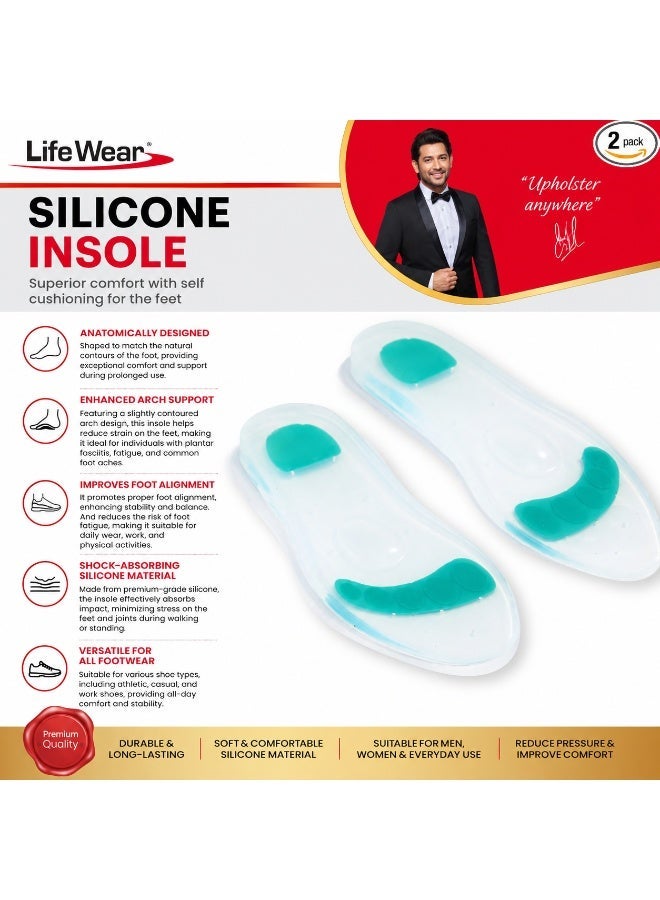 LifeWear Silicone Gel Insoles for Heel Pain Relief | Shock Absorbing Arch Support | Soft Cushion Shoe Inserts | Anti-Slip Comfort for Daily Wear, Work & Sports - Image 1